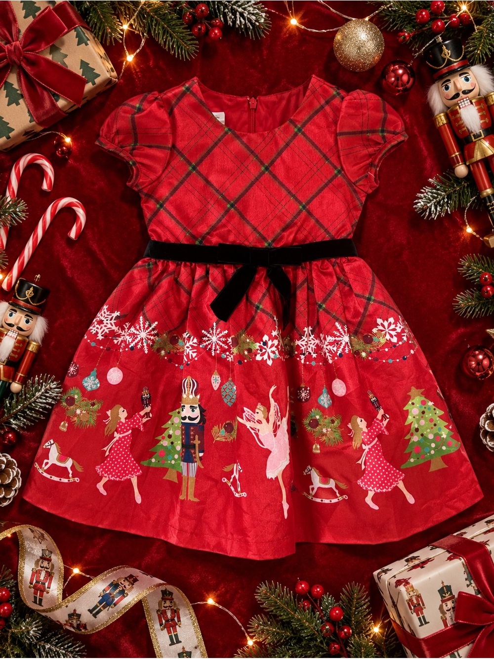 Bonnie Jean Nutcracker Christmas Tartan Holiday Dress Girls 2T Velvet Bow